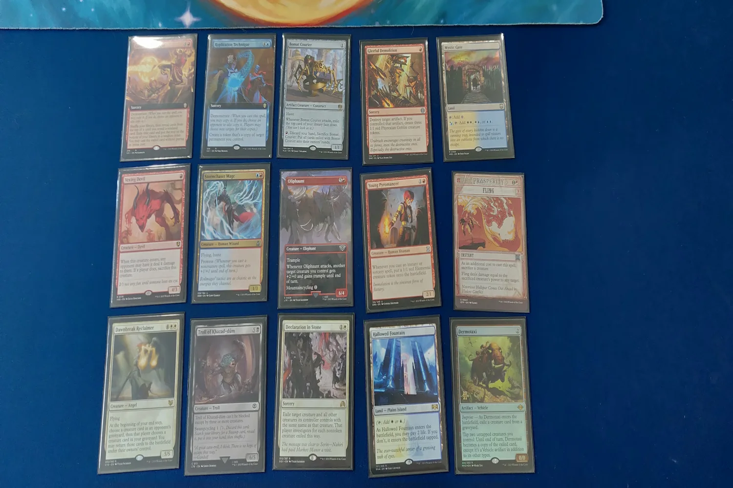 Rochester draft spread of face-up cards on a table